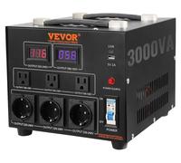 VEVOR Transformateur de tension 3000W Transformateur AC 110V⇋220V 3 prises de sortie américaines NEMA 5-15R à 3 pôles, 3 prises de sortie européennes Shucko, 1 prise USB et 1 prise de type C