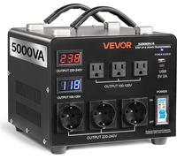 VEVOR Transformateur de tension, 5000 VA, transformateur élévateur/abaisseur de tension de haute puissance, 110 V à 220 V & 220 V à 110 V, avec 3 prises US, 3 prises EU, écran LCD, disjoncteur de prot