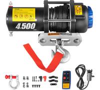 VEVOR Treuil électrique 12 V Treuil 2041 kg Capacité de charge 2 KW Moteur avec 13 m de câble synthétique & 2 télécommandes pour voitures Bateaux Camions Jeeps Véhicules transformés Remorque polyvalen