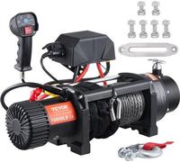 VEVOR Treuil électrique 12V 4536kg/10000 lbs Treuil moteur offroad Câble de traction électrique Câble en nylon avec télécommande sans fil Noir Idéal pour les SUV de taille moyenne et grande, les camio