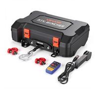 VEVOR Treuil Portable 12 V CC 1587 kg Treuil Électrique Corde Synthétique, pour Quad, Télécommandes sans Fil et Filaire, Kit de Récupération en Boîtier avec Guide-Câble, Sangle et Crochet à Manille