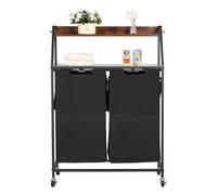 VEVOR Trieur de Linge 2 Niveaux, Panier à Linge sur Roulettes 2 Compartiments, avec Cadre en Métal, Plateau en Bois, Étagère et Sacs en Tissu Oxford 600D, pour Vêtements Sales, Buanderie Blanchisserie