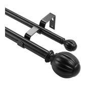 VEVOR Tringle à Rideau Double Barre à Rideau Extensible 92-183 cm avec Embouts Ronds Robuste en Fer Charge 13,6 kg pour Accroche Rideau Occultant et Voilage Fenêtre Salon Salle de Bain Chambre Noir