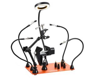 VEVOR Troisième Main Soudure à 4 Bras, Station Aide de Soudage Magnétique, avec Étau, Lampe Loupe LED 3X, Support de Circuit Imprimé, Support de Pistolet à Air Chaud 360°, pour Réparation Électronique