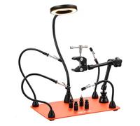 VEVOR Troisième Main Soudure à 4 Bras, Station Aide de Soudage Magnétique, avec Lampe Loupe LED 3X, 4 Piliers de Circuit Imprimé, Support de Pistolet à Air Chaud 360°, pour Réparations Électroniques