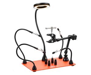 VEVOR Troisième Main Soudure à 4 Bras, Station Aide de Soudage Magnétique, avec Lampe Loupe LED 3X, 4 Piliers de Circuit Imprimé, Support de Pistolet à Air Chaud 360°, pour Réparations Électroniques