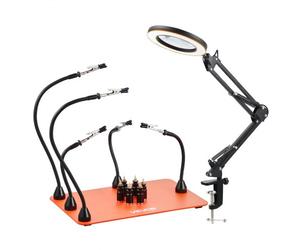 VEVOR Troisième Main Soudure à 5 Bras, Station Aide de Soudage Magnétique, avec Lampe Loupe LED 3X, 6 Piliers de Circuit Imprimé, Outil de Soudage pour Réparations Électroniques, Artisanat, Bricolage
