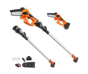 VEVOR Tronçonneuse à Batterie 20 V 2 Ah Élagueuse à Perche Sans Fil 2 en 1 Télescopique 2,43 m Épaisseur de Coupe 13 cm Élagueur Électrique avec Batterie et Couvercle Lame pour Couper Branches Arbres