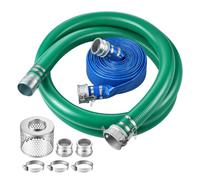 Tuyau de rinçage bleu VEVOR de 19,8 mètres en PVC + tuyau d'aspiration vert de 6,1 mètres. Idéal pour la vidange de piscines et l'irrigation. Raccordement de 3 pouces NPT, avec connecteurs mâles et fe