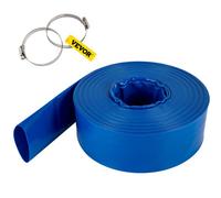VEVOR Tuyau de décharge 38 mm x 30,5 m tuyau plat tissu PVC, tuyau de vidange robuste avec colliers de serrage, résistant aux intempéries et à l'éclatement pour la piscine et le transfert d'eau, bleu