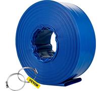 VEVOR Tuyau de décharge 76 mm x 32 m tuyau plat en tissu PVC, tuyau de vidange robuste avec colliers de serrage, résistant aux intempéries et à l'éclatement pour la piscine et le transfert d'eau, bleu