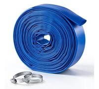 VEVOR Tuyau Refoulement Plat 38,1 mm 15,2 m Tuyau Plat Évacuation PVC Bleu pour Vidange Piscine, Irrigation Agricole, Compatible Pompe à Eau/Filtre à Sable/Submersible, 6,2 bar, avec Colliers Serrage