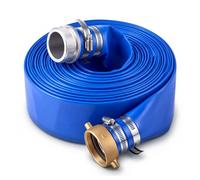 VEVOR Tuyau Refoulement Plat 50,8 mm 15,24 m Tuyau Plat Évacuation PVC Bleu pour Vidange Piscine, Irrigation Agricole, Compatible Pompe à Eau/Filtre à Sable/Submersible, 6,2 bar, avec Raccords Ergots