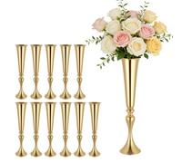 VEVOR Vase de Mariage Métal Lot de 12 Vase de Centre de Table Hauteur 55 cm Support pour Compositions Florales, Banquets de Fêtes, Décoration Intérieure, Forme Trompette, Finition Galvanisée Dorée