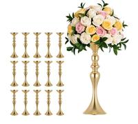 VEVOR Vase de Mariage Métal Lot de 16 Vase de Centre de Table Hauteur 38 cm Support pour Compositions Florales, Banquets Fêtes, Décoration Intérieure, Forme Bougeoir Sirène, Finition Galvanisée Dorée