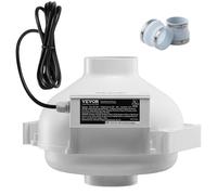 VEVOR Ventilateur d'Atténuation de Radon, 98-114 mm, Kit Ventilateur de Conduit en Ligne Étanche Silencieux 190 CFM avec 2 Coupleurs, Ventilateur d'Extraction, pour Ventilation Intérieure Extérieure