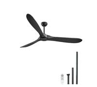 VEVOR Ventilateur de Plafond sans Lumière 180 cm avec Télécommande 6 Vitesses, 3 Pales en Bois, Moteur CC Réversible, Ventilateur Moderne pour Chambre à Coucher, Salon, Intérieur, Extérieur, Noir