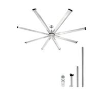 VEVOR Ventilateur de Plafond sans Lumière 214 cm Télécommande 6 Vitesses 8 Pales Aluminium, Moteur CC Réversible, Ventilateur Moderne pour Chambre à Coucher, Salon, Intérieur, Extérieur, Nickel Brossé