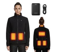 VEVOR Veste Polaire Chauffante Femme Sweat Chauffant Zippé avec Batterie Externe Rechargeable 7,4 V 16 000 mAh 6 Zones Chauffage 3 Niveaux Température, Polaire Chauffant pour Camping Hiver, XXXL, Noir