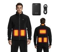 VEVOR Veste Polaire Chauffante Homme Sweat Chauffant Zippé avec Batterie Externe Rechargeable 7,4 V 16 000 mAh 6 Zones Chauffage 3 Niveaux Température, Polaire Chauffant pour Camping Hiver, M, Noir
