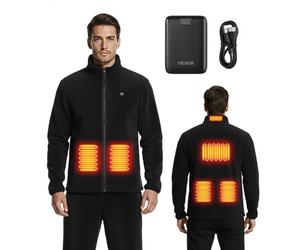 VEVOR Veste Polaire Chauffante Homme Sweat Chauffant Zippé avec Batterie Externe Rechargeable 7,4 V 16 000 mAh 6 Zones Chauffage 3 Niveaux Température, Polaire Chauffant pour Camping Hiver, M, Noir