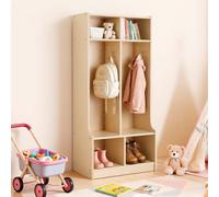 VEVOR Vestiaire 2 Enfants Ouvert, Penderie pour Enfants en Bois, Rangement pour Crèche Maternelle Garderie Maison, Meuble d'Accueil Scolaire avec Casiers à Manteaux et à Chaussures, Cases Supérieures