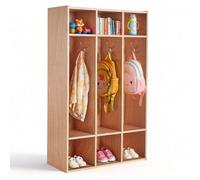 VEVOR Vestiaire 3 Enfants Ouvert, Penderie pour Enfants en Bois, Rangement pour Crèche Maternelle Garderie Maison, Meuble d'Accueil Scolaire avec Casiers à Manteau et à Chaussures, Cases Supérieures