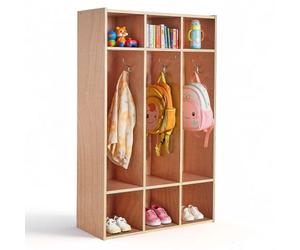 VEVOR Vestiaire 3 Enfants Ouvert, Penderie pour Enfants en Bois, Rangement pour Crèche Maternelle Garderie Maison, Meuble d'Accueil Scolaire avec Casiers à Manteau et à Chaussures, Cases Supérieures