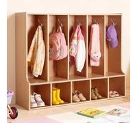 VEVOR Vestiaire 5 Enfants Ouvert, Penderie pour Enfants en Bois, Rangement pour Crèche Maternelle Garderie Maison, Meuble d'accueil Scolaire avec Casiers à Manteaux et à Chaussures, 10 Crochets
