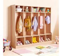 VEVOR Vestiaire 5 Enfants Ouvert, Penderie pour Enfants en Bois, Rangement pour Crèche Maternelle Garderie Maison, Meuble d'Accueil Scolaire avec Casiers à Manteaux, à Chaussures et Cases Supérieures