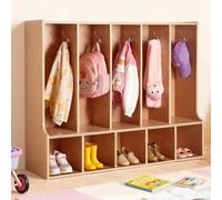 VEVOR Vestiaire 5 Enfants Ouvert, Penderie pour Enfants en Bois, Rangement pour Crèche Maternelle Garderie Maison, Meuble d'accueil Scolaire avec Casiers à Manteaux et à Chaussures, 10 Crochets
