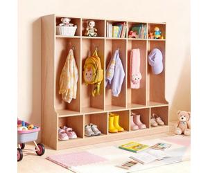 VEVOR Vestiaire 5 Enfants Ouvert, Penderie pour Enfants en Bois, Rangement pour Crèche Maternelle Garderie Maison, Meuble d'Accueil Scolaire avec Casiers à Manteaux, à Chaussures et Cases Supérieures