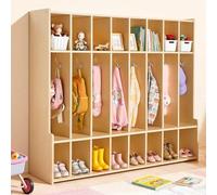 VEVOR Vestiaire 8 Enfants Ouvert, Penderie pour Enfants en Bois, Rangement pour Crèche Maternelle Garderie Maison, Meuble d'Accueil Scolaire avec Casiers à Manteaux et à Chaussures, Cases Supérieures