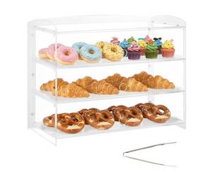 VEVOR Vitrine Comptoir de Boulangerie de 48,2x23,2x38 cm à 3 Niveaux, Présentoir à Pâtisserie en Acrylique Transparent, pour Présentation Biscuits Desserts Beignets Pains, avec Porte Relevable