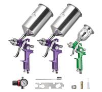 VEVOR W-2000B5 - Kit 3 pistolets par gravité - Buses 1,0/1,4/1,8 mm - Gobelets 100/1000/1000 ml - Pneumatique