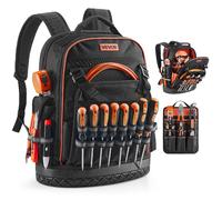 VEVOR Sac à Dos à Outils, Charge 31,75 kg, Sac à Outils 36,5x19,5x47 cm avec 64 Poches, Compartiment Ordinateur Portable, Base, Organisateur à Outil Robuste pour Chantier, Électricien, Réparateur CVC