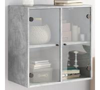Vevorizon Armoire murale avec portes en verre gris béton 68 x 37 x 68,5 cm Armoire suspendue avec espace de rangement et étagère pour bureau, cuisine, couloir, salon, chambre à coucher, atelier