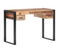 Vevorizon Bureau en bois massif 110 x 50 x 76 cm avec cadre en acier, deux tiroirs, table de travail ergonomique pour bureau à domicile, bureau, salon, ordinateur et secrétaire