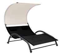 Vevorizon Chaise longue double avec toit pare-soleil en textilène noir, résistant aux intempéries, pliable, réglable, pour jardin, balcon, terrasse, piscine et camping, avec protection UV