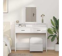 Vevorizon Coiffeuse blanche avec miroir et 2 tiroirs - 100 x 41 x 140 cm - En bois - Table cosmétique moderne avec espace de rangement pour chambre à coucher, maquillage et soins - Avec organisateur