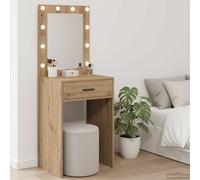 Vevorizon Coiffeuse en chêne Artisan avec éclairage LED, miroir plat, 50 x 41 x 135 cm, 2 tiroirs de rangement, organisateur de maquillage pour chambre à coucher, dressing, chambre d'adolescente