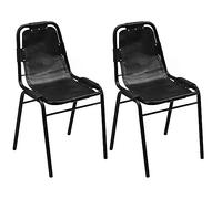 Vevorizon Lot de 2 chaises de salle à manger noires en cuir véritable - Structure en acier rembourrées - Ergonomiques et confortables - Design moderne - Pour cuisine, salon, style maison de campagne