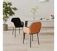 Vevorizon Lot de 2 chaises de salle à manger rembourrées noires avec accoudoirs en cuir synthétique - Confort d'assise pour cuisine, salon ou bureau - Design rétro scandinave moderne - Structure en