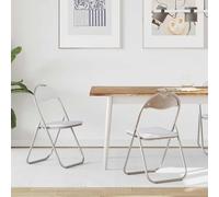 Vevorizon Lot de 2 chaises pliantes blanches grises 48 x 43,5 x 81 cm en cuir synthétique et acier pour salle à manger, cuisine, salon, bureau, moderne, scandinave, confortable, peu encombrant