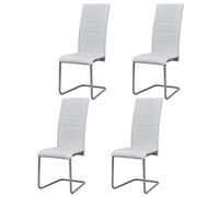 Vevorizon Lot de 4 chaises de salle à manger cantilever blanches en cuir synthétique avec dossier haut, rembourrées, ergonomiques, modernes, stables, pour cuisine, salon, bureau, salon, étroite