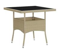Vevorizon Table à manger de jardin en polyrotin beige avec plateau en verre trempé, 80 x 80 x 75 cm, pour terrasse, balcon, véranda, repas extérieur, facile d'entretien et stable