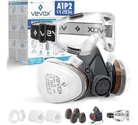 VEVOX® Masque respiratoire avec filtre A1P2 - Protection contre gaz, vapeurs et particules fines de poussière - Pour peinture, ponçage et travaux - Avec 20 filtres P2 antiparticules et 4 A1 anti-gaz