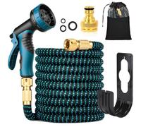 Vexran Tuyau d'arrosage flexible de 30 m/100pi, tuyau domestique antipliage | 10 Fonctions avec buse de pulvérisation et raccords en laiton de 19 mm et 12 mm, pour le nettoyage de la voiture, du