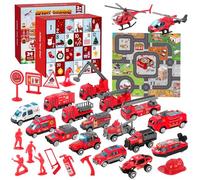 Vexyra Calendrier de L'avent 2026 Enfant Camion Pompier, Calendrier Avent Voiture Jouet 3 4 5 6 7 8 9 10 ans, Calendrier de Noël Garcon avec Avion de Camion de Pompier Sauvetage Bateau et Accessoires