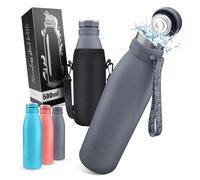 Vezato Gourde en acier inoxydable - Bouteille d'eau étanche avec double isolation - Bouteille thermos lavable au lave-vaisselle (Gris, 500 ml)